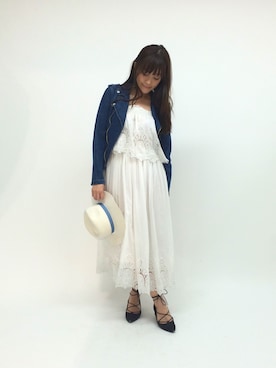 「DRWCYS（ドロシーズ）のアイテム（ライダースジャケット）」を使った、はらだゆかさん（レディース・160cm）の春コーディネート