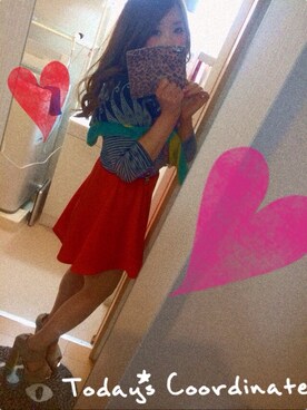 「GU（ジーユー）のアイテム（スカート、オレンジ系）」を使った、なーりーさん（レディース・146cm）の冬コーディネート