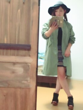 「ロングジャケット」｜「アイテム（ミリタリージャケット）」を使った、なーりーさん（レディース・146cm）の秋コーディネート
