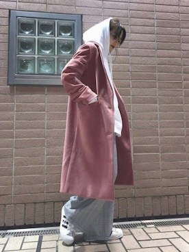 「アイテム（チェスターコート、ピンク系）」を使った、ともちんさん（レディース・156cm）の冬コーディネート