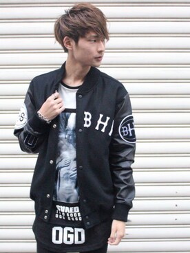 「MISBHV（ミスビヘイブ）のアイテム（ブルゾン）」を使った、RYO-HEIさん（メンズ・180cm）の冬コーディネート