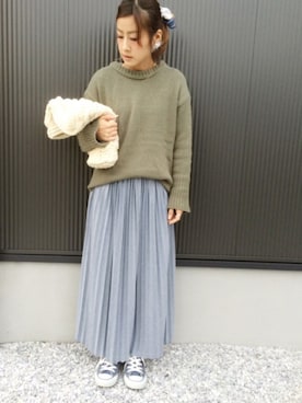 「アイテム（シュシュ、ホワイト系）」を使った、ayumiさん（レディース・154cm）の冬コーディネート