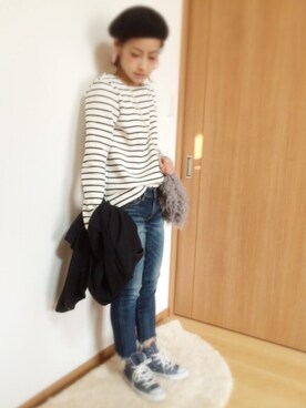 「Design Tshirts Store graniph（デザイン　ティーシャツ　ストア　グラニフ）のアイテム（ライダースジャケット）」を使った、ayumiさん（レディース・154cm）の冬コーディネート