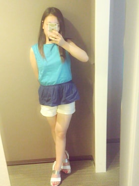 「blue」｜「アイテム（タンクトップ）」を使った、Kyonさん（レディース・155cm）の夏コーディネート