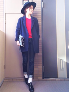 「インディゴデニム」｜岩谷 英里子さん（レディース・169cm）の冬コーディネート