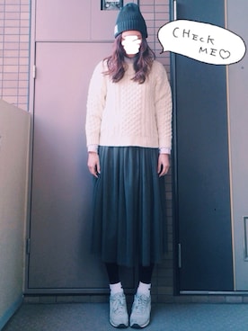 「フィッシャーマンニット」｜岩谷 英里子さん（レディース・169cm）の冬コーディネート