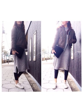 「スウェット×シャツ」｜岩谷 英里子さん（レディース・169cm）の冬コーディネート