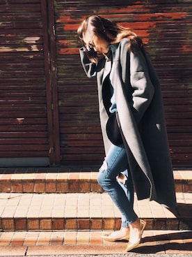 「アイテム（ノーカラージャケット、グレー系）」を使った、岩谷 英里子さん（レディース・169cm）の春コーディネート