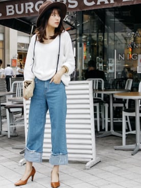 「Ameri（アメリ）のアイテム（パンツ）」を使った、岩谷 英里子さん（レディース・169cm）の秋コーディネート