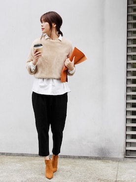 「Ameri（アメリ）のアイテム（バッグ）」を使った、岩谷 英里子さん（レディース・169cm）の冬コーディネート