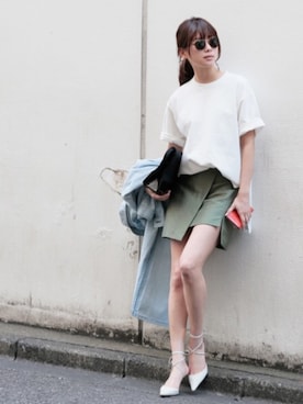 「Ameri（アメリ）のアイテム（スカート）」を使った、岩谷 英里子さん（レディース・169cm）の春コーディネート