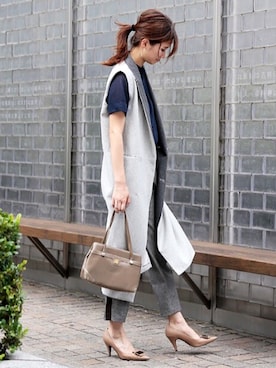 「Ameri（アメリ）のアイテム（パンツ）」を使った、岩谷 英里子さん（レディース・169cm）の夏コーディネート