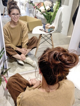 「pinon（ピノン）のアイテム」を使った、岩谷 英里子さん（レディース・169cm）の秋コーディネート