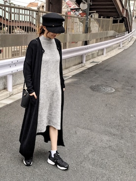 「ロングニット」｜「アイテム（アクセサリー）」を使った、岩谷 英里子さん（レディース・169cm）の秋コーディネート