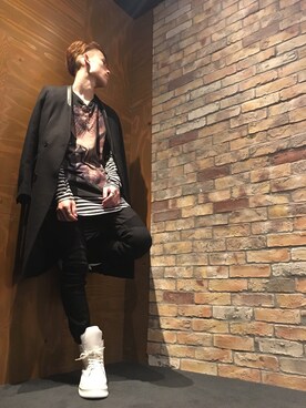 「NO ID.（ノーアイディ）のアイテム（チェスターコート）」を使った、NO ID.仙台フォーラス店さん（メンズ・176cm）の秋コーディネート
