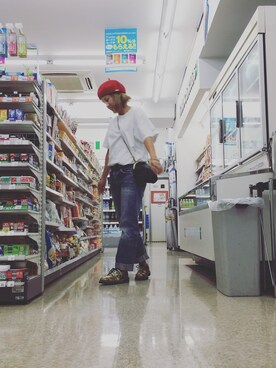 「＃デニム」｜「アイテム（ハンチング/ベレー帽）」を使った、Misakiさん（レディース・153cm）の夏コーディネート