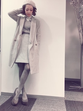 「LILY BROWN（リリーブラウン）のアイテム（チェスターコート）」を使った、Grimoire 小川かおりさん（レディース・157cm）の冬コーディネート