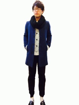 「ソックス」｜「アイテム（ステンカラーコート）」を使った、Akiさん（メンズ・166cm）の秋コーディネート