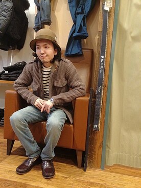 「アイテム（ミリタリージャケット、ブラウン系）」を使った、みずかみさん（メンズ・164cm）の冬コーディネート