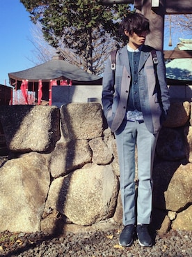 「STUDIOUS（ステュディオス）のアイテム（スニーカー）」を使った、ばりのすけさん（メンズ・181cm）の冬コーディネート