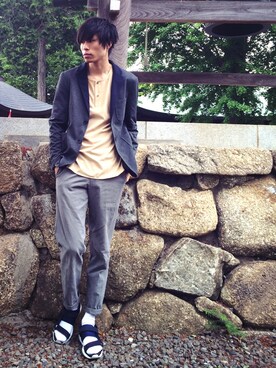 「STUDIOUS（ステュディオス）のアイテム（サンダル）」を使った、ばりのすけさん（メンズ・181cm）の春コーディネート