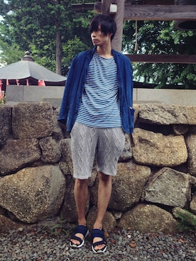 「STUDIOUS（ステュディオス）のアイテム（サンダル）」を使った、ばりのすけさん（メンズ・181cm）の夏コーディネート