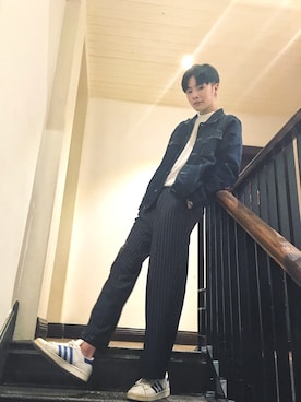 「PULL&BEAR（プルアンドベア）のアイテム（デニムジャケット）」を使った、Tones Changさん（メンズ・187cm）の春コーディネート