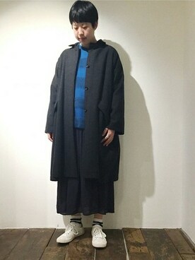 「JOURNAL STANDARD LUXE（ジャーナルスタンダード　ラックス）のアイテム（ステンカラーコート）」を使った、luxe銀座店スタッフさん（レディース・164cm）の冬コーディネート