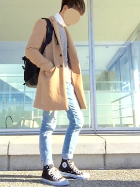 「オールスター」｜「アイテム（チェスターコート）」を使った、shunさん（メンズ・173cm）の冬コーディネート