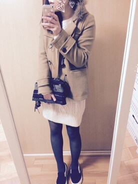 「ワンピース×スニーカー」｜「アイテム（ダッフルコート）」を使った、shiwaiさん（レディース・160cm）の秋コーディネート