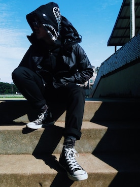 「Bape」｜「アイテム（ダウンジャケット/コート）」を使った、姜嚴さん（メンズ・176cm）の冬コーディネート