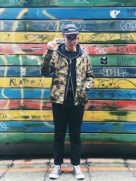 「Bape」｜「アイテム（ナイロンジャケット）」を使った、姜嚴さん（メンズ・176cm）の冬コーディネート