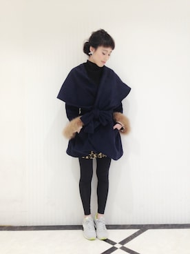 「黒タートルネック」｜「アイテム（その他アウター）」を使った、HAZUKIさん（レディース・158cm）の秋コーディネート