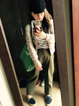 「COCO DEAL（ココディール）のアイテム（スタジャン）」を使った、Hitomi Sekiguchiさん（レディース・154cm）の秋コーディネート