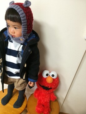 「HusHusH（ハッシュアッシュ）のアイテム（ダッフルコート）」を使った、A太郎S太郎さん（キッズ・90cm）の冬コーディネート