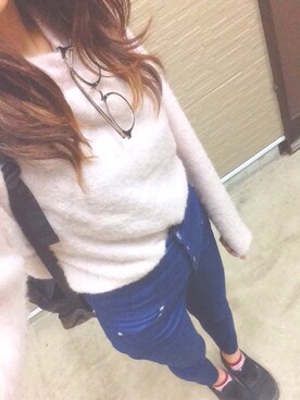 「Heather（ヘザー）のフワモコニットプルオーバー　566863（ニット/セーター）」を使った、は っ ぱ さん（レディース・170cm）の秋コーディネート