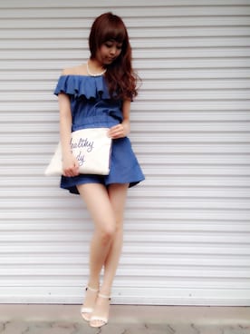 「dazzlin（ダズリン）のアイテム（サロペット/オーバーオール）」を使った、knmnyanさん（レディース・152cm）の夏コーディネート