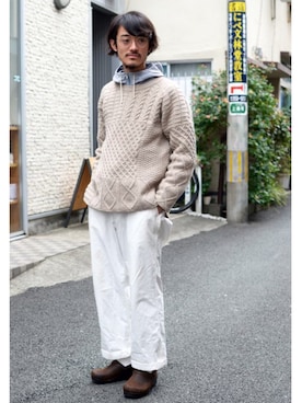 「MASTER&Co（マスターアンドコー）のアイテム（チノパンツ）」を使った、poggyさん（メンズ・173cm）の冬コーディネート