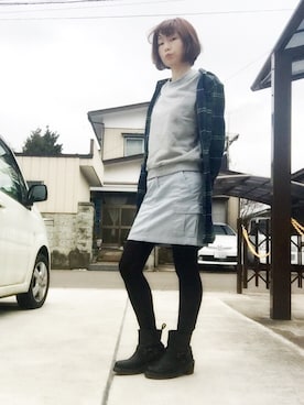 「シャツ×スウェット」｜「アイテム（ワンピース/ドレス）」を使った、めんめさんさん（レディース・163cm）の冬コーディネート