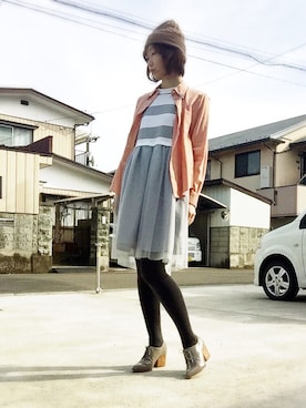 「ニットキャップ」｜「アイテム（ブーティ）」を使った、めんめさんさん（レディース・163cm）の春コーディネート
