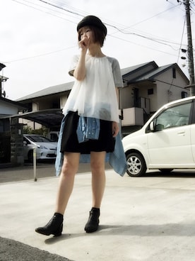「麦わら帽子」｜「アイテム（ブーティ）」を使った、めんめさんさん（レディース・163cm）の春コーディネート