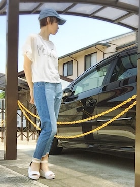 「7月WEAR夏のサンダル祭り」｜「アイテム（キャップ）」を使った、めんめさんさん（レディース・163cm）の夏コーディネート
