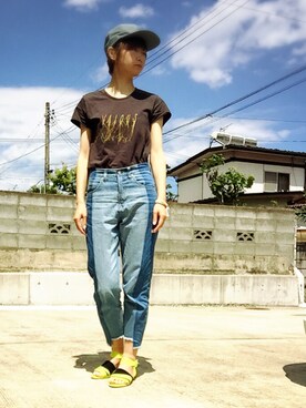 「7月WEAR夏のサンダル祭り」｜「アイテム（キャップ）」を使った、めんめさんさん（レディース・163cm）の夏コーディネート