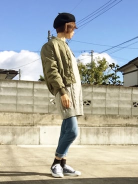 「A part by（アパートバイ）のアイテム（ミリタリージャケット、グリーン系）」を使った、めんめさんさん（レディース・163cm）の秋コーディネート