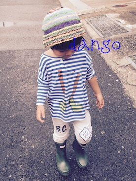 「BOBO CHOSES（ボボショーズ）のアイテム（T Shirts、ホワイト系）」を使った、dangoさん（キッズ）の秋コーディネート