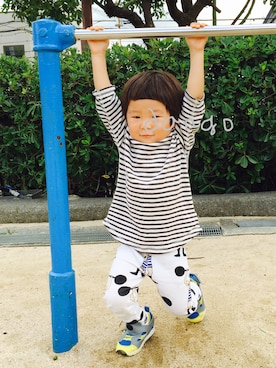 「Mini Rodini（ミニロディーニ）のアイテム（レッグウェア）」を使った、dangoさん（キッズ・90cm）の秋コーディネート