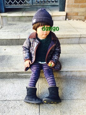「GROOVY COLORS（グルービーカラーズ）のGR COLOR WATCH CAP（Beanie、グレー系）」を使った、dangoさん（キッズ）の冬コーディネート