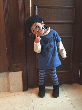 「アイテム（ハンチング/ベレー帽、ブルー系）」を使った、dangoさん（キッズ・90cm）の冬コーディネート