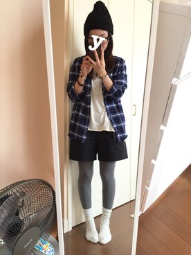 「タイツ×靴下」｜「アイテム（ニットキャップ/ビーニー）」を使った、yukkoさん（レディース・150cm）の秋コーディネート