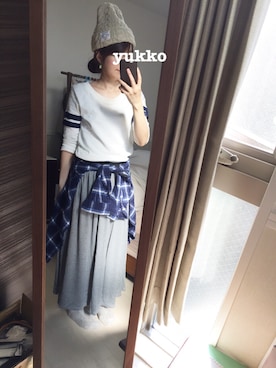 「おおぶりピアス」｜「アイテム（スウェット）」を使った、yukkoさん（レディース・150cm）の秋コーディネート